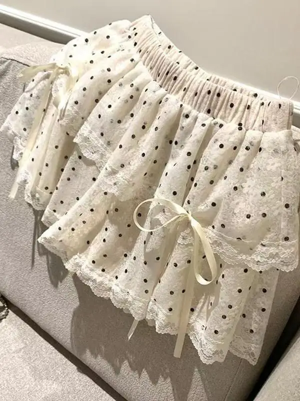 

Sweet Polka Dot Lace Tie ort A-Line Skirt Women's Spring Ballet Sle f-length Puffy Skirt High Waist Commute Sle