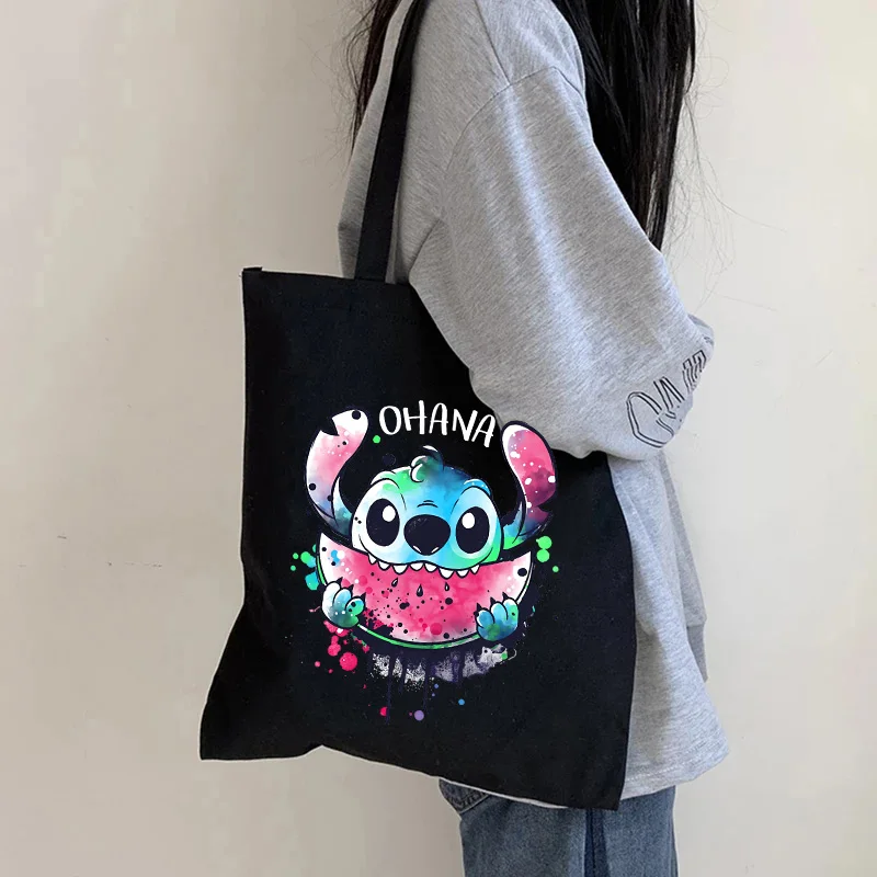 Y2k 90s Disney Stitch Tote Bag Canvas Shoulder Bag Eco Hip Hop Lilo and Stitch Shopping Bag Women Tote Shopper Bag Female