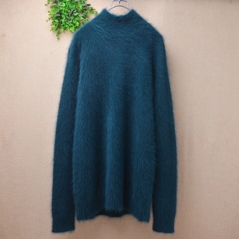 

Pull Femme Woman Clothes Green Hairy Mink Cashmere Knitted Turtleneck Long Sleeves Slim Blouses Pullover Sweater Jumper Pull Top