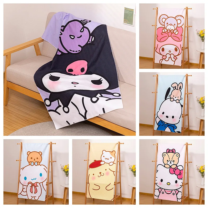 

Милое утолщенное банное полотенце Kuromi My Melody Hello Kitty в мультяшном стиле, милое абсорбирующее пляжное полотенце с аниме Sanrio и сердечками для девушек
