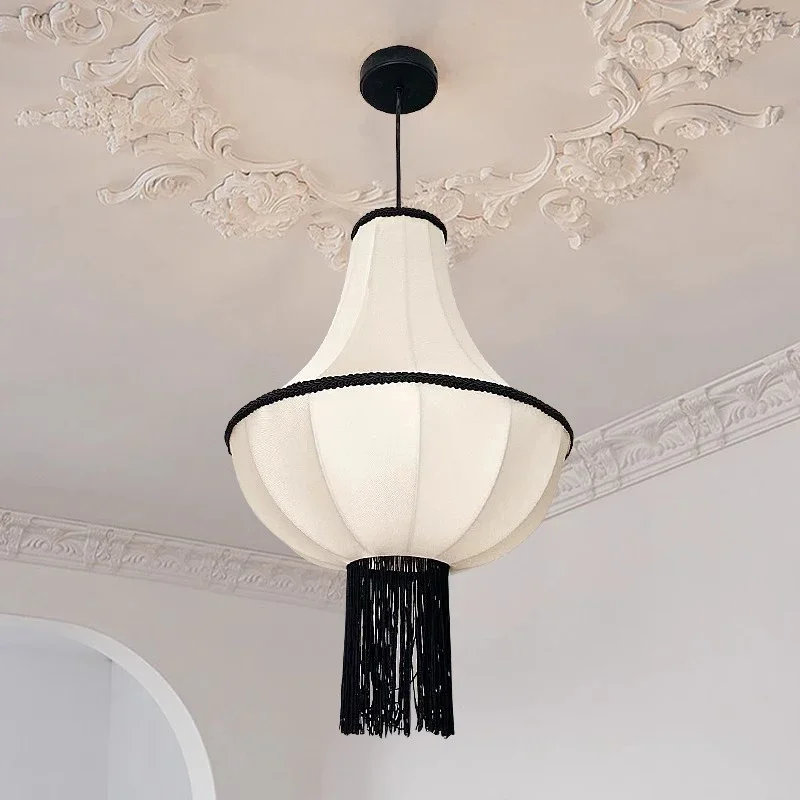 Lampe Suspendue Rétro Japonaise avec Gland en Tissu, Luminaire Décoratif d'Nik, Idéal pour un Salon, une Salle à Manger ou une Chambre à Coucher