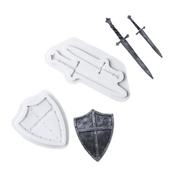 1pc Swords or Shield Shape Fondant Silicone Mold Baby Birthday Cake Decorating Tools Cupcake Cookie Baking Chocolate Moulds