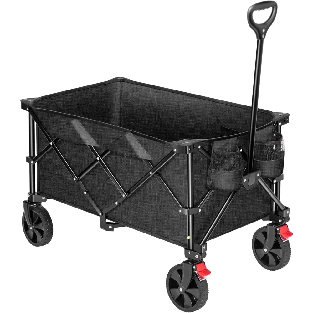 

Trolley Free Shipping Folding Cart Upgraded Heavy Duty Collapsible Foldable Wagon Patio Garden Cart With Wheels and 2 Holders