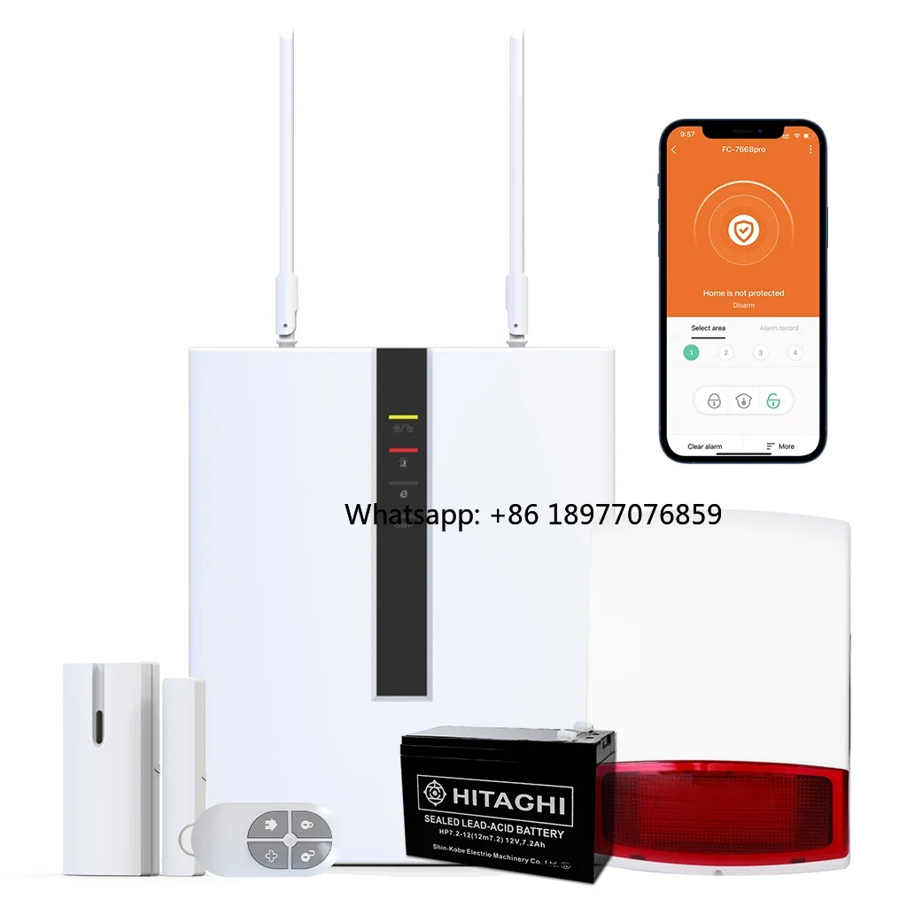 FC-7668 Pro Alarm System Wired ABS Control Panel With PSTN/IP App Remote & Motion Sensor For Industrial/Office/Home Use