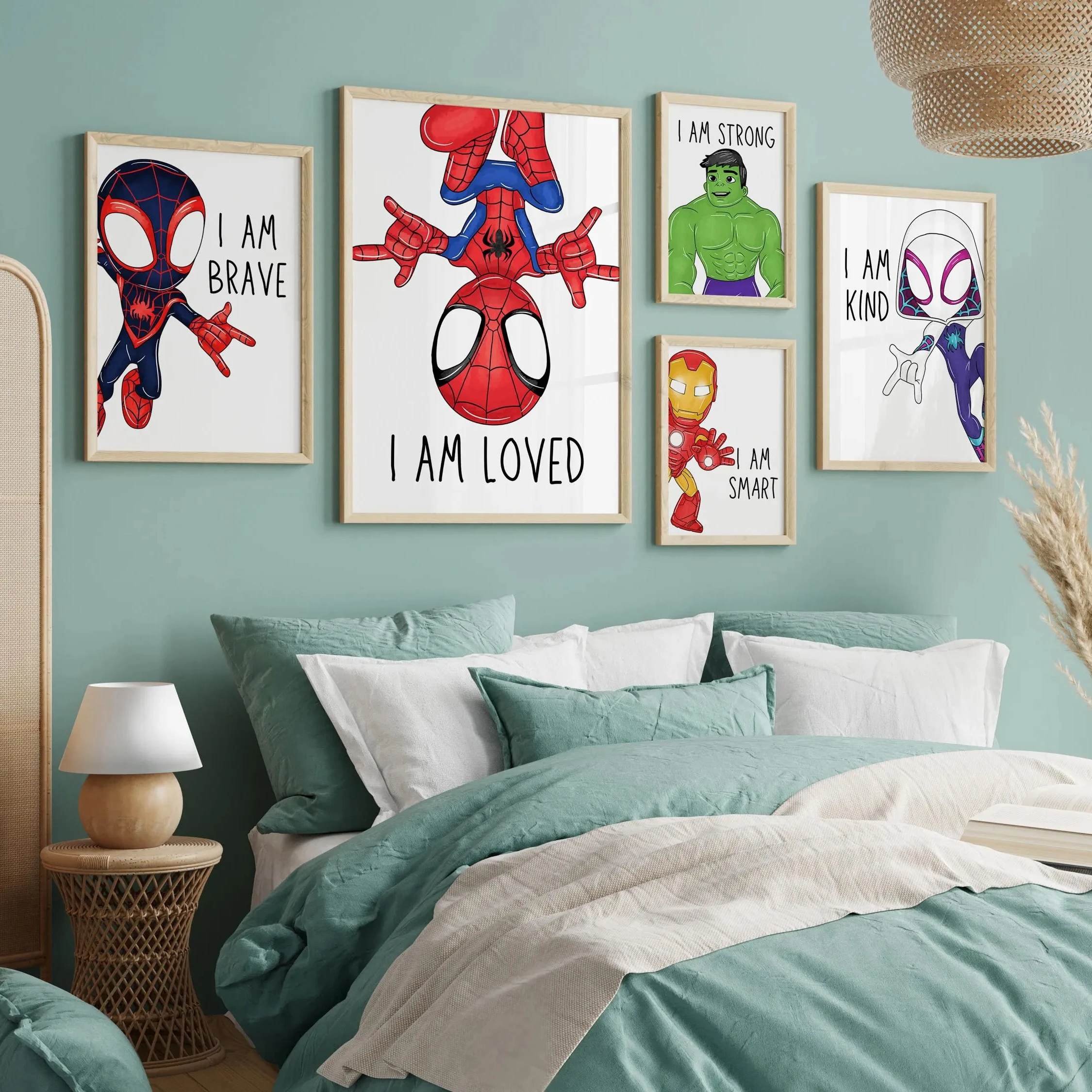 Ensemble de 6 impressions d'affirmations de super-héros Disney, Spidey et ses amis, décoration de chambre d'enfant, affiche, peinture sur toile, images d'art mural