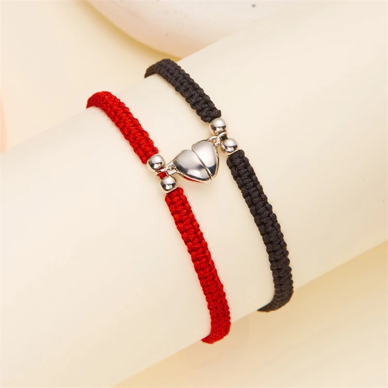 2pcs Magnetic Couple Bracelets Love Heart Shaped Matching Attraction Adjustable Bracelet Women Men Lover Engagement Jewelry Gift