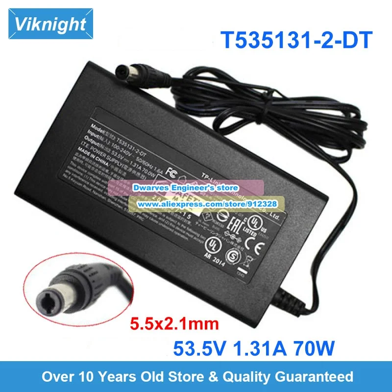 T535131-2-DT AC Adapter T535081-2-DT 53.5V 0.81A 1.31A Charger for TP-Link POE Switch TL-SG1210P TL-SG1005P V5 5.5x2.1mm