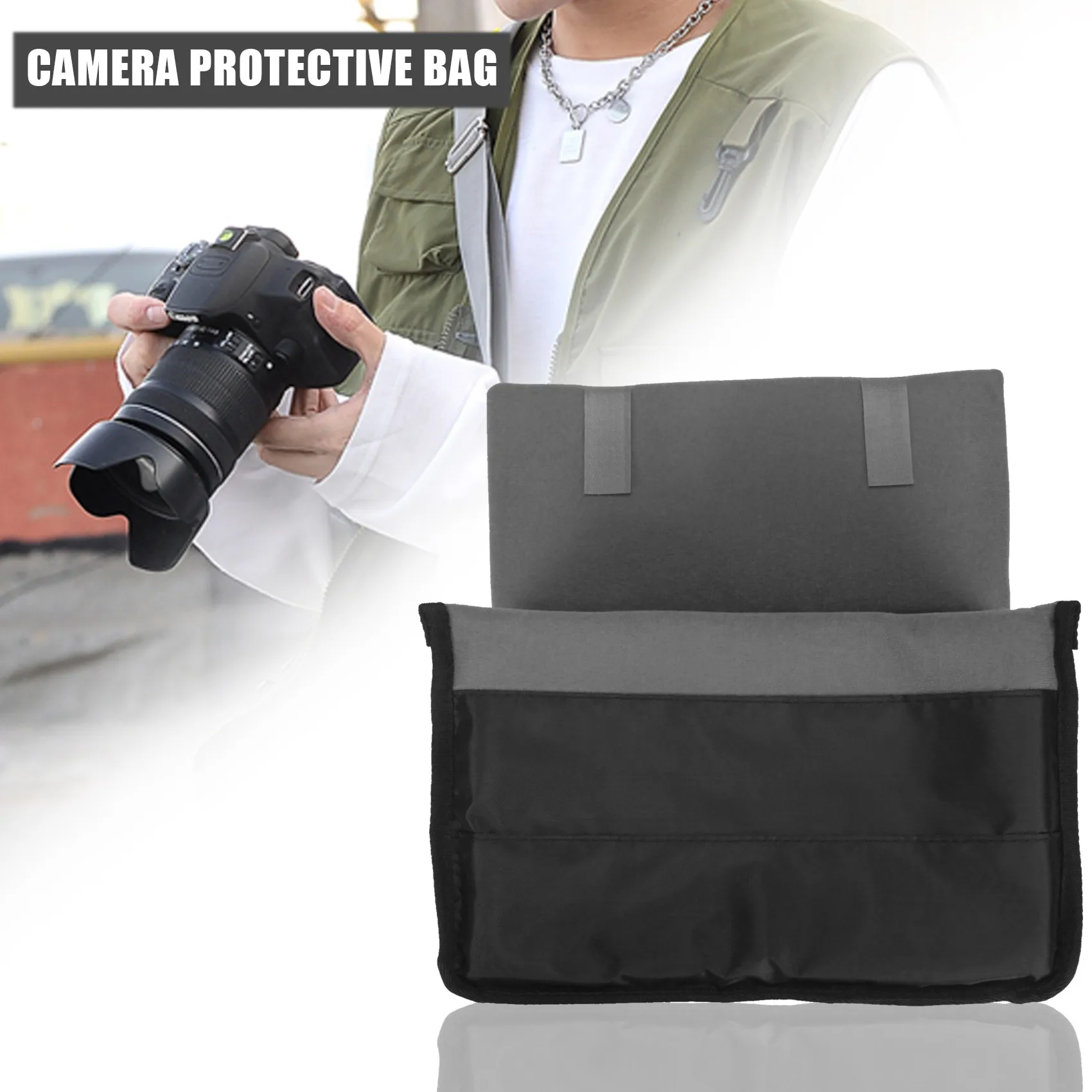 A06M-Padded Protective Bag Insert Liner Case for DSLR Camera, Lens and Accessories Black