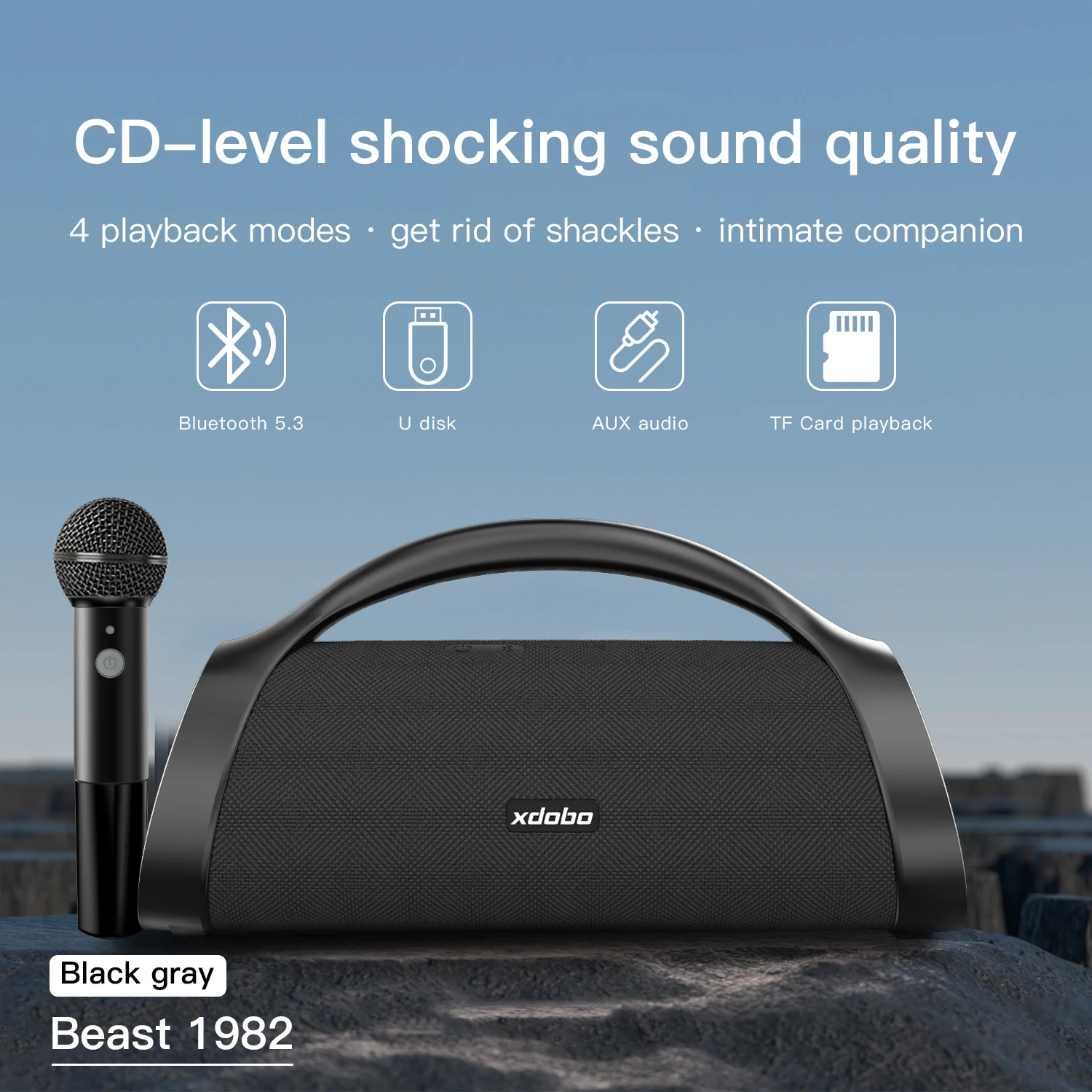 2023 XDOBO New Model Beast-1982 120W Big Power Bluetooth Speaker Deep Bass Wireles Portable Karaoke Speaker with Mic for Outdoor