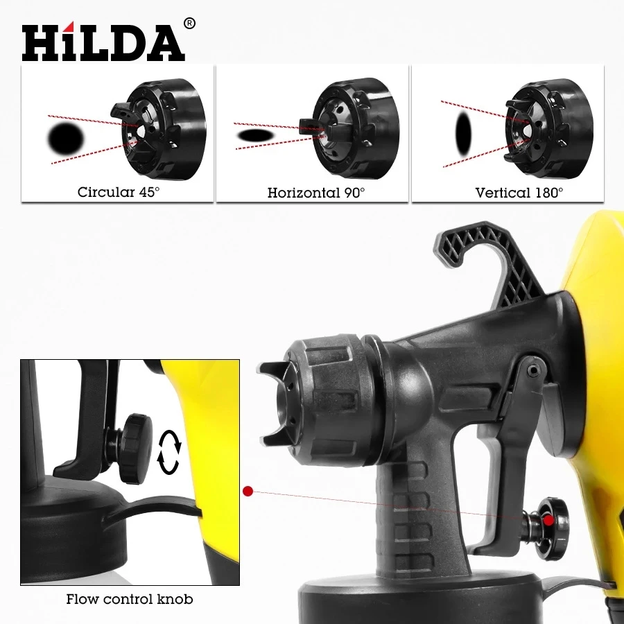 Hilda Electric Spray Gun Corded Spray Yellow Single Handheld Home Paint Sprayer with Adjustable Flow Control on Nozzle