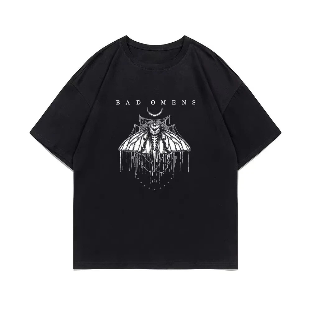 

Bad Omens Print T-shirt Funny Moth Graphic T Shirts Summer Men Women Fashion Hip Hop Streetwear Pure Cotton Tshirt Unisex
