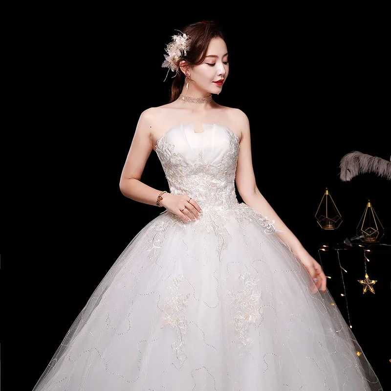 Customized Luxury Strapless Wedding Dresses Tube Top Lace Up Dress Bride Dream Retro Wedding Dresses Ball Gowns