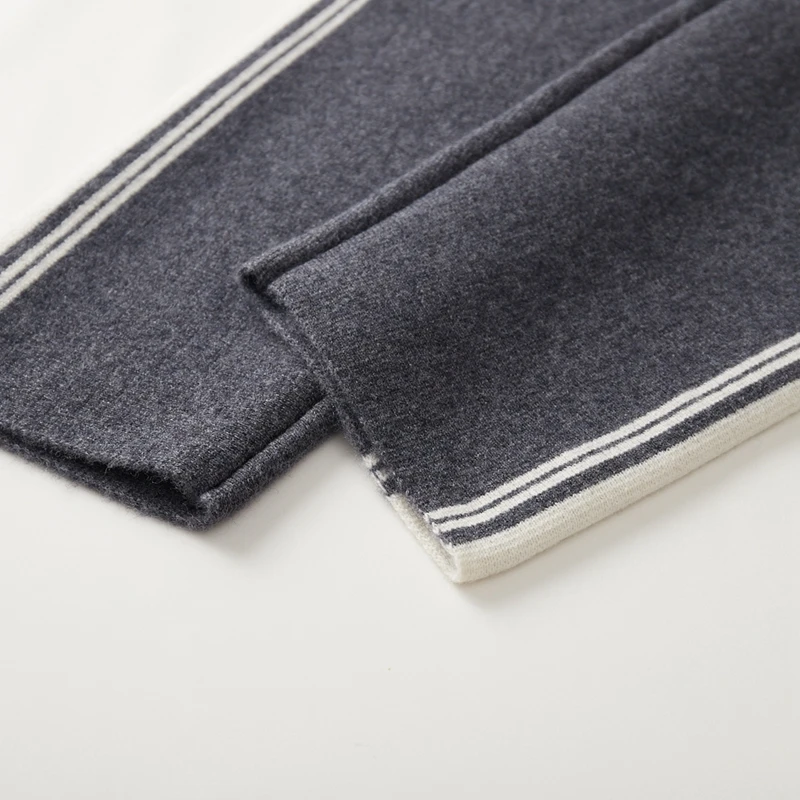 ANGEL Chic Men's 100% Wool Pants Autumn Winter Thick Warm Smart Casual Sport Trousers Elastic Waist Pants Basic Straight Pants