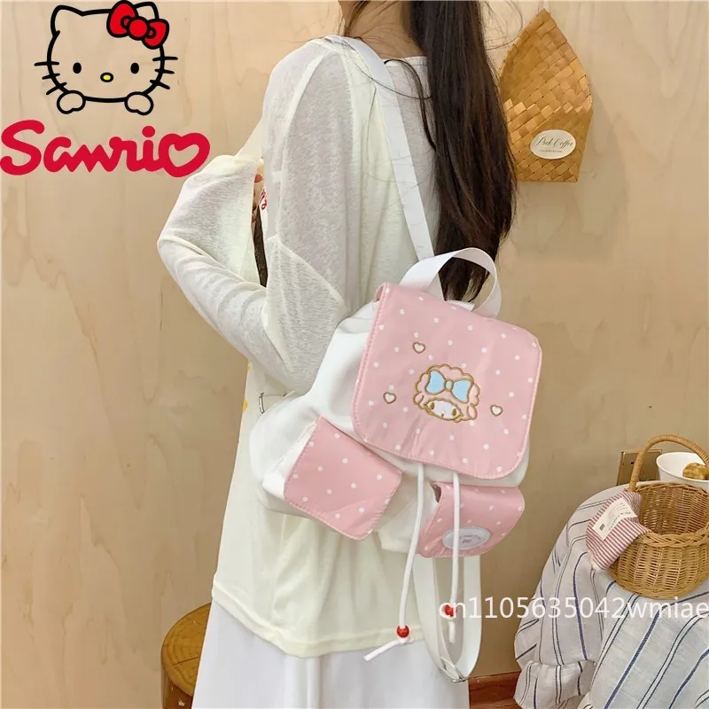 Hellokitty 2025 New Women's Backpack Fashion High Quality Women's Drawstring Backpack Cartoon Versatile Girls' Travel Backpack