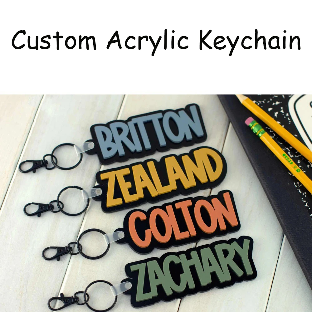 

Цветной акриловый брелок с именем или вашим логотипом, милая персонализированная табличка с именем, подарки, сумка, очаровательные аксессуары, подвеска для пар, подвеска