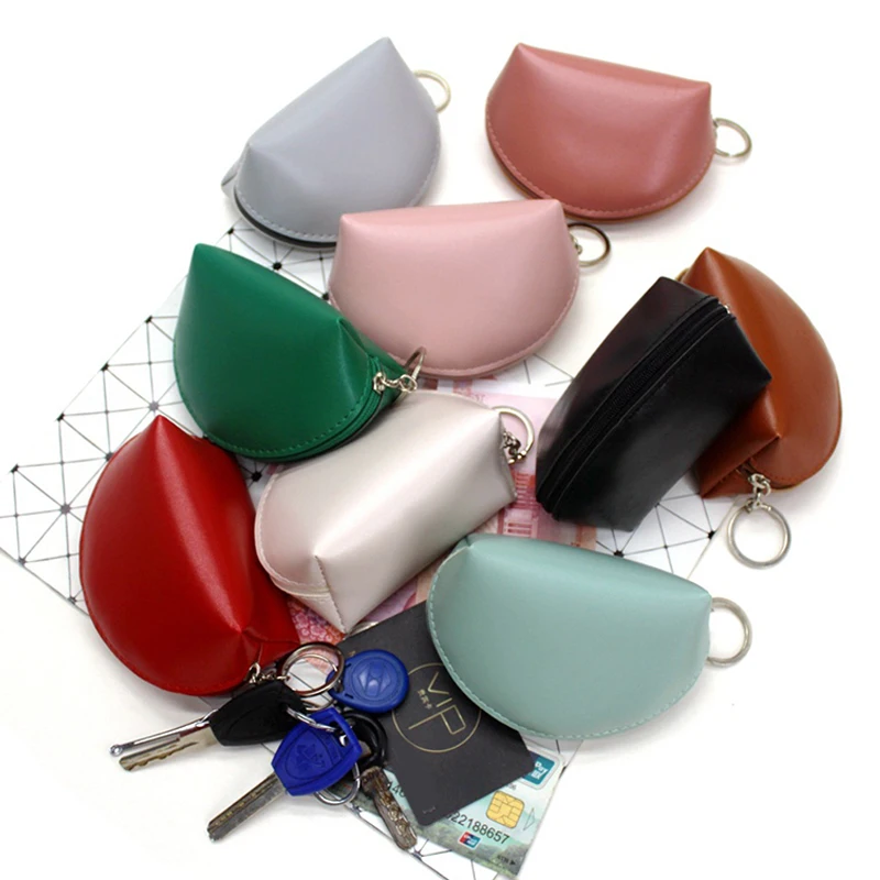 

New Shell shape PU Leather Coin Purse Women mini Short Wallet Keychain Money Bags Key Earbuds Credit Card Holder Zipper pouch