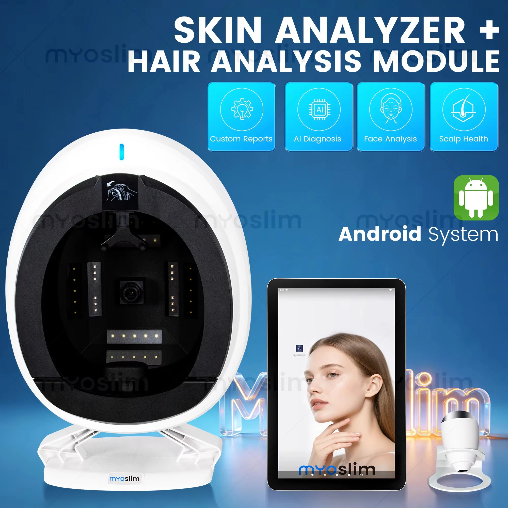 Q1pro AI Skin Scalp Analyzer 8 Spectrum Face Hair Follicle Detector 36MP HD Beauty Analysis Machine Custom Report