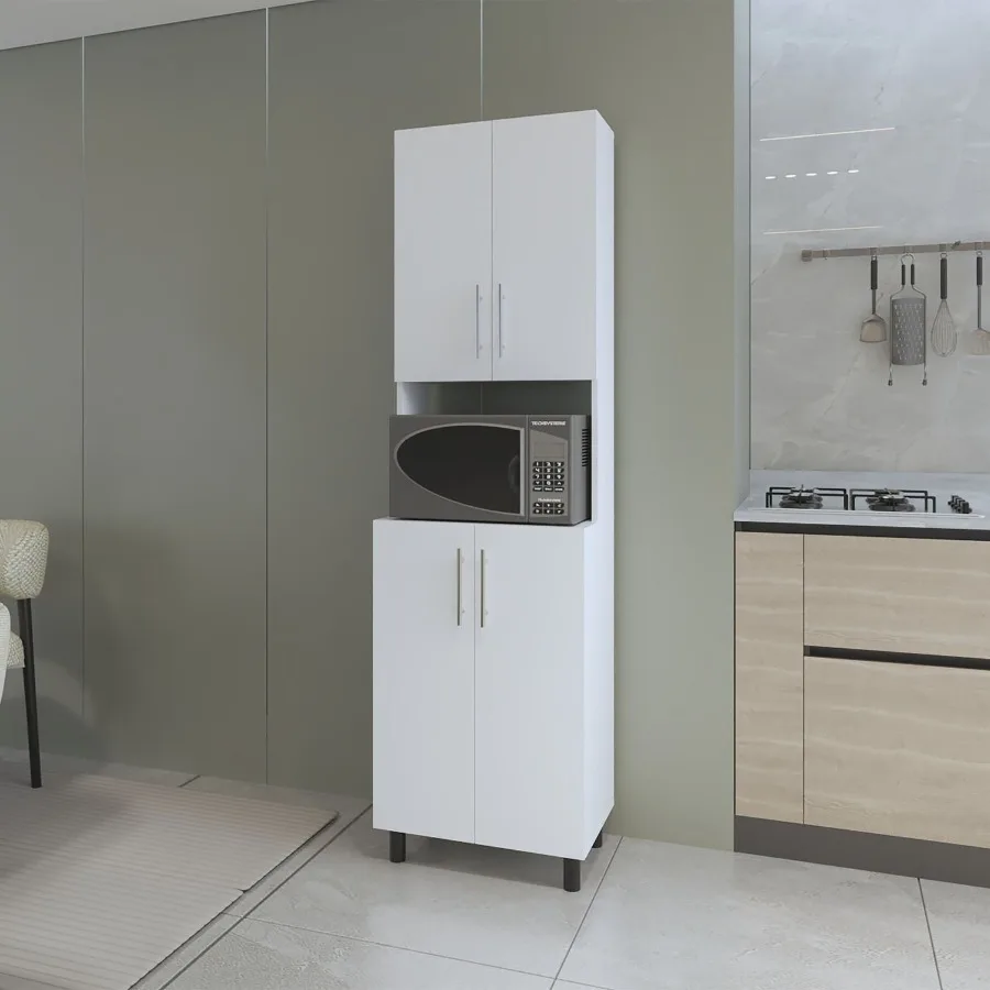 

FM FURNITURE Ko Vaya Double Cabinet Kitchen Pantry with Open Storage. White