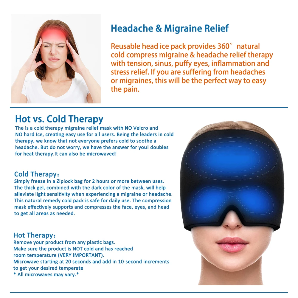 Migraine Relief Hat headache hat Gel Hot Cold Therapy Ice Cap For Relieve Pain Ice Hat Eye Mask Stress Pressure Pain Relief Wrap