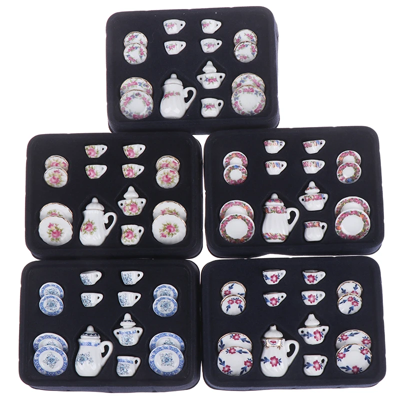 15Pcs/Set Dollhouse Miniature Tableware Porcelain Ceramic Coffee Tea Cups Set Toys