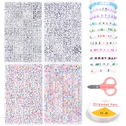 28grids Color Acrylic Letter Beads Kits A-Z Square Round Alphabet Bead Set with Line for Jewelry Making Bracelet Necklace Beaded