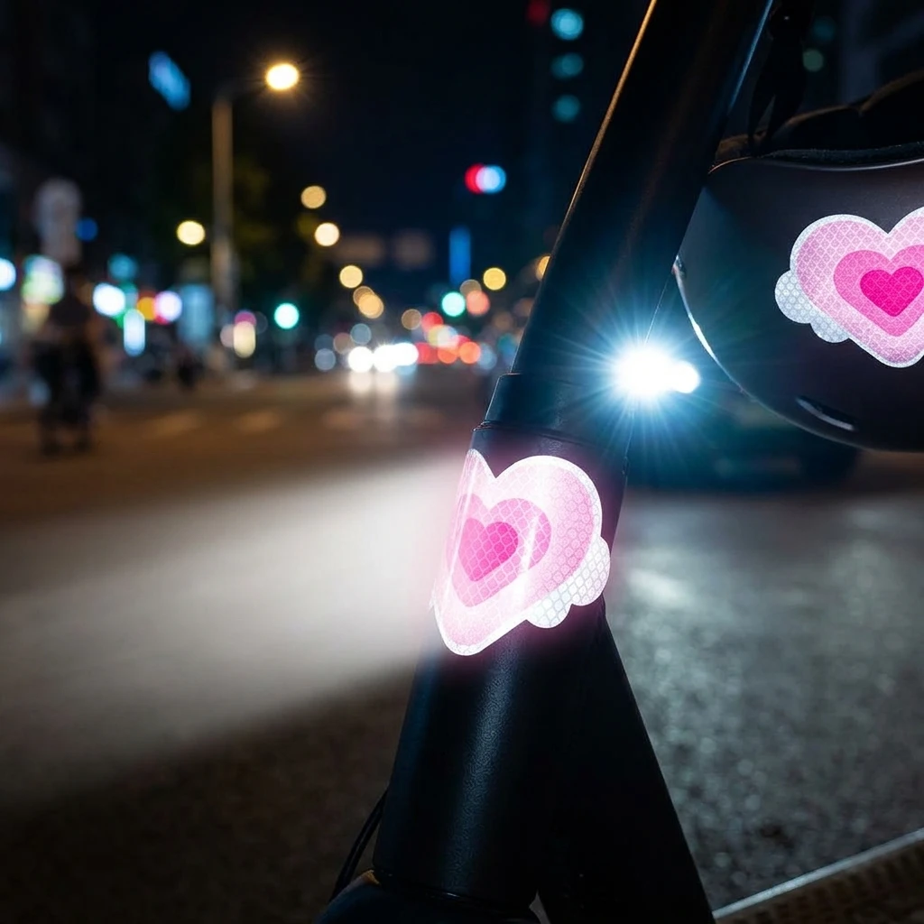 1Pc Reflective Warning Decals Waterproof Film for Night Riding Safety Heart Cartoon Stickers Car Helmet Bike Decoration