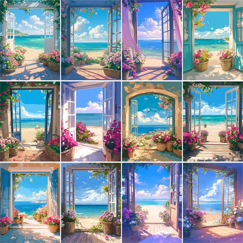 

GATYZTORY DIY Oil Painting By Numbers Scenery Drawing On Canvas Pictures By Number Seascape Hand Painted Paintings Home Decorati