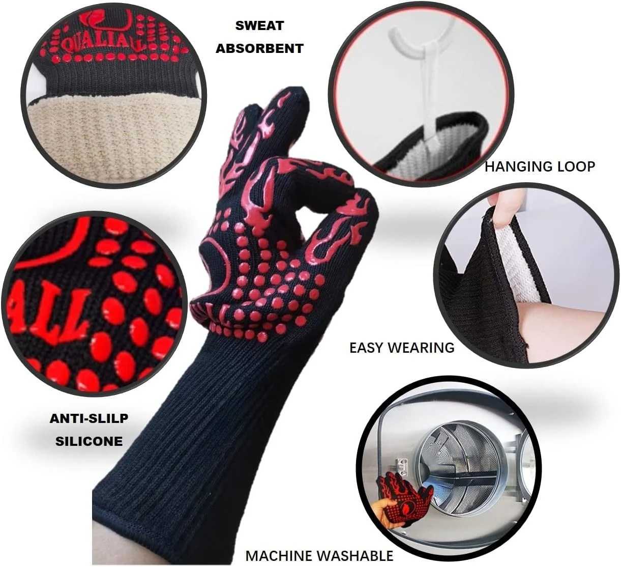 BBQ Gloves Fireproof Heat Resistant Cut Resistant Mitts Non Slip Silicone Oven Gloves Kitchen Gloves for Barbecue Cooking Baking