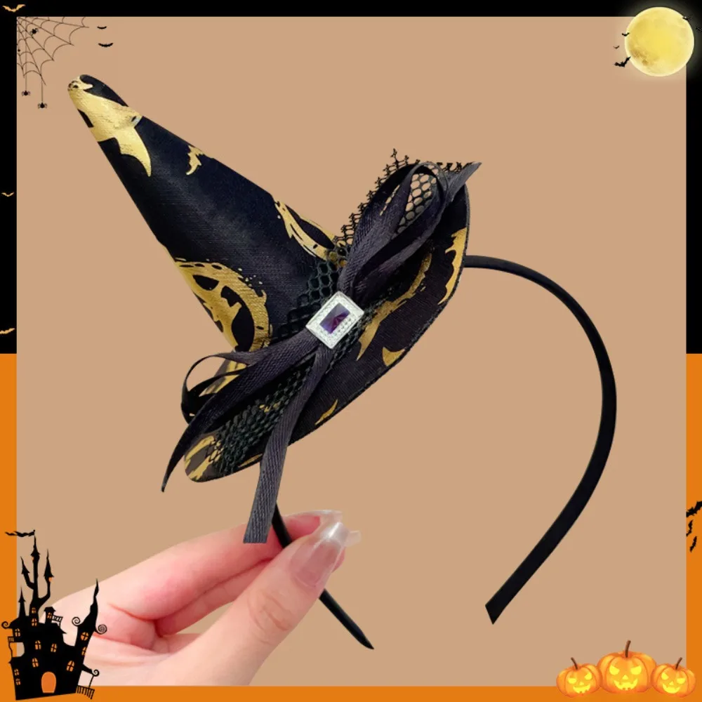 Cute Spider Halloween Witch Hat Headband Ghost Pumpkin Halloween Party Hair Band Bow Sequin Cone Hat Hair Hoop Lady