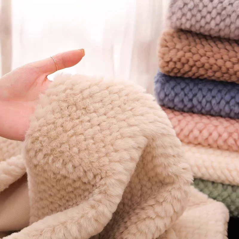 High End Taklit Tavşan Kürk Kalın Peluş Kumaş Ananas Izgara Giyim Kürk Ceket Yelek Sayacı Dekoratif Kumaş