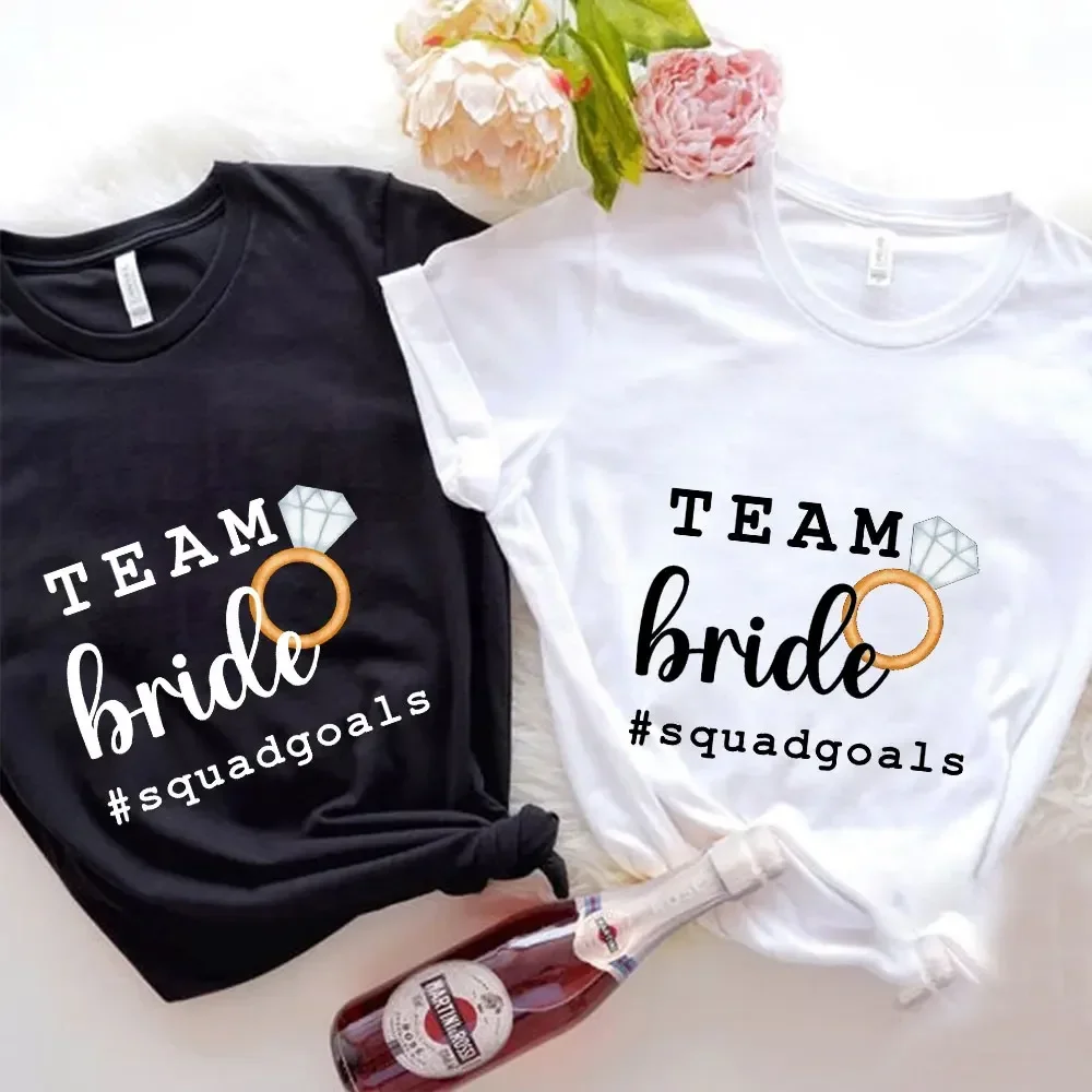 

Wedding Hen Bride Squad Party Tops Team Bride T-shirts Bridal Party Bridesmaids EVJF Tee Shirts Summer T Shirt for Women Clothes