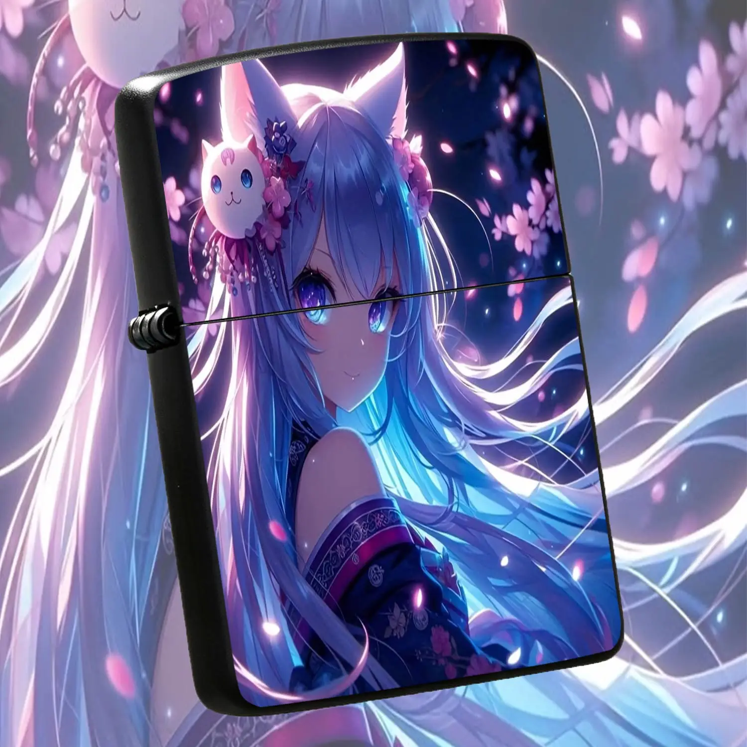 Anime Style Cat Ear Lighter, Dreamy Cherry Blossom Glowing Aesthetic Cute Character Design, Portable Stylish Accessory, Ideal Daily Carry Gift for Anime Lovers for All Scenes  A Humorous And Interesting Lighter