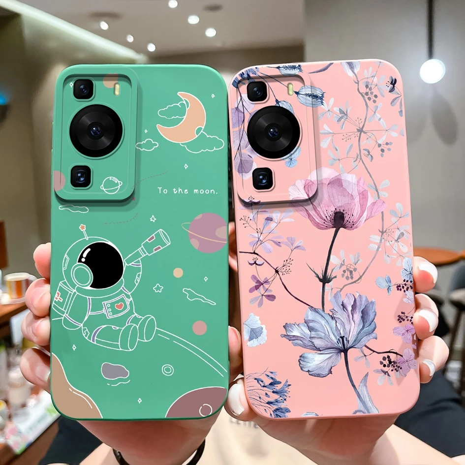 Cases Covers For Huawei P60 Pro Phone Bags Pretty Flower Liquid Soft Silicone Camera Protection Bumper For Huawei P60 Art Fundas