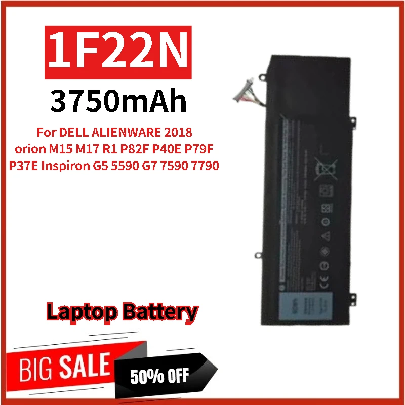 

100% New 1F22N 15.2V 3750mAh Laptop Battery For DELL ALIENWARE 2018 orion P82F P40E P79F P37E M15 Inspiron G5 5590 G7 7590 7790