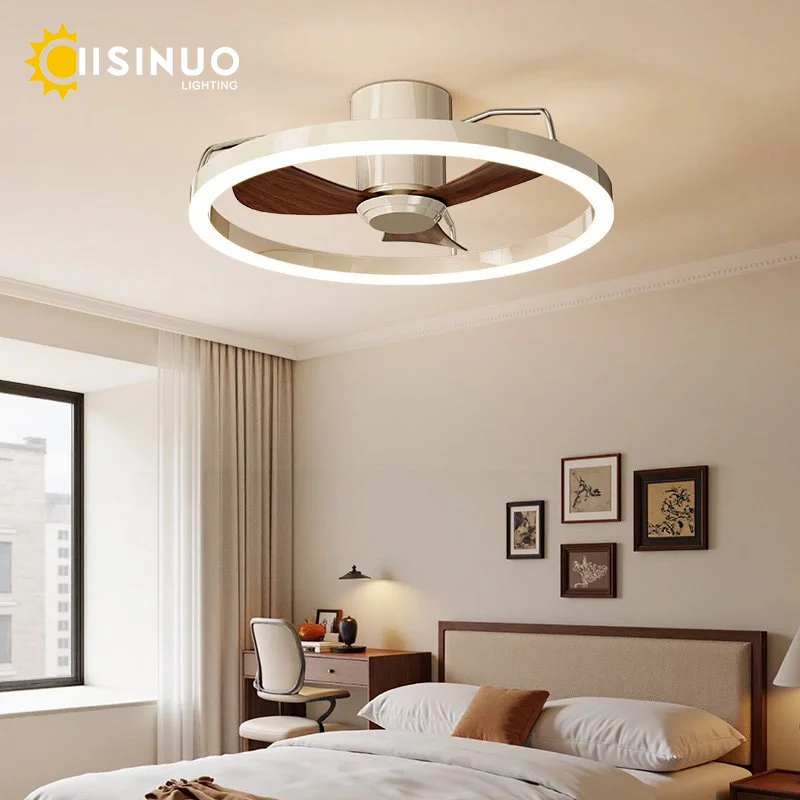 Bauhaus Style White Color D60cm Flush Mount Ceiling Fan Light Aluminum 6-Speed Dimmable Stepless DC Motor for Bedroom Dining Roo