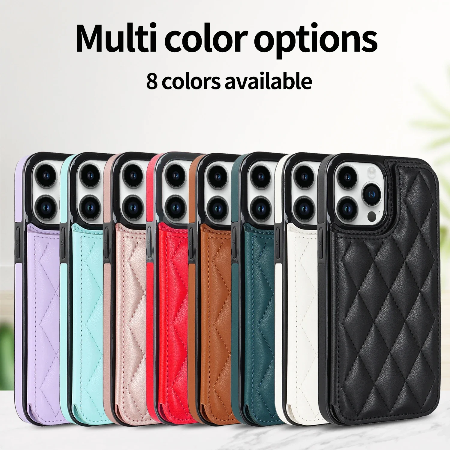 Leather Rhombic Grid Pattern Cover for For IPhone 16 15 14 13 12 Mini 11 Pro Max XR 7 8 Plus Card Slots Holder Purse Phone Case