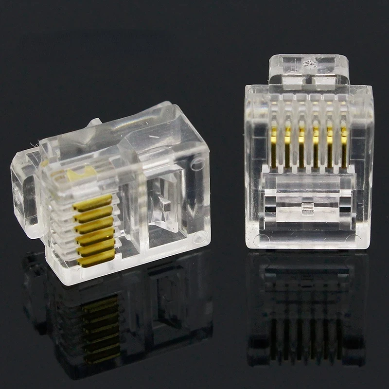 50 قطعة في الصندوق RJ11 6P6C وحدات جاك شبكة ذكر المقابس ، 6 دبوس ، موصل الهاتف