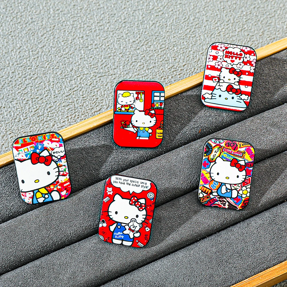 Broche de Sanrio de dibujos animados para chica joven, Pin esmaltado de corazón de gatito, insignia de Metal, joyería para ropa, accesorios de mochila, 5 piezas