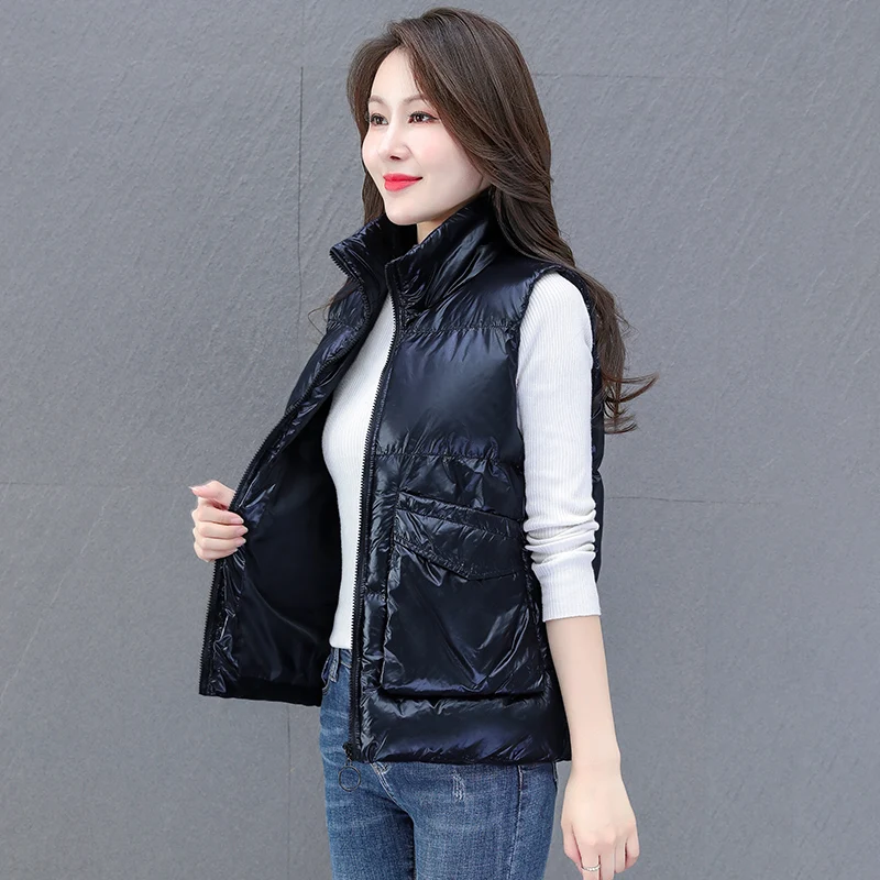 

New Female Fashion Versatile Autumn Winter Cotton Vest Women'S Standing Collar Thickened And Warm Relaxed Casual Waistcoat Coat