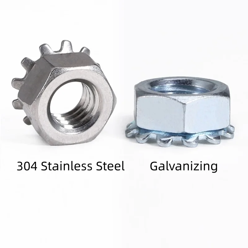 K-type Lock Nut Gear Nut Galvanizing / 304 Stainless Steel Hex Toothed Serrated Washer Serrated Grip Anti-Slip Lock K Type Nut
