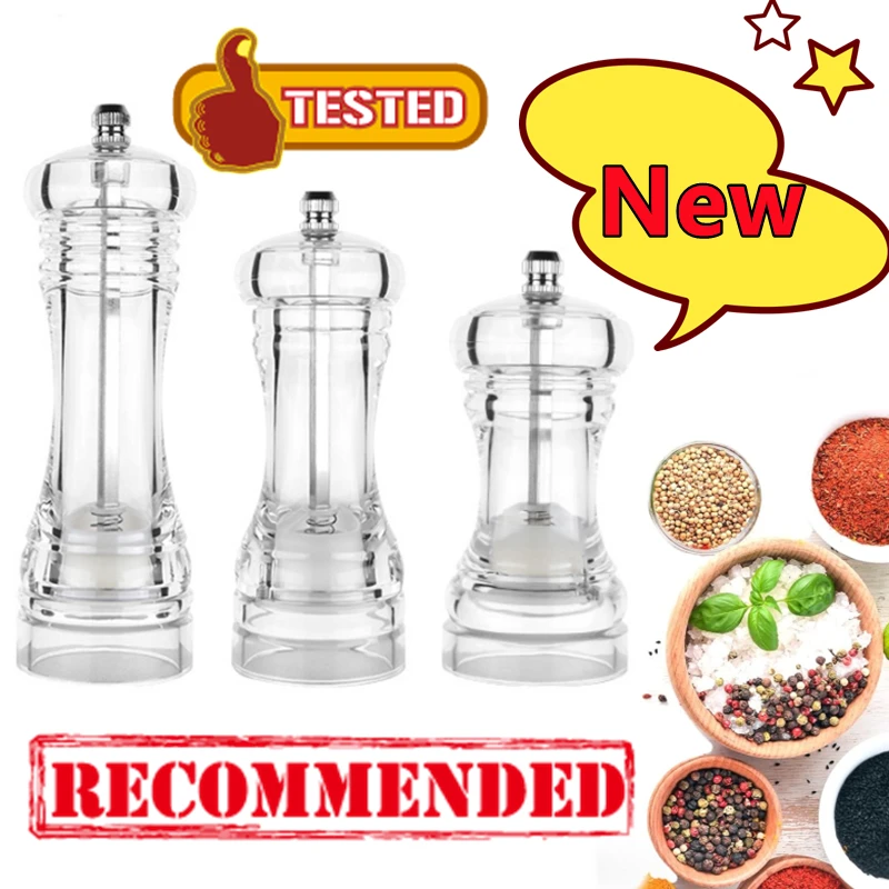 New Clear Pepper Grinder Mill Salt and Pepper Transparent Spice Grinder Shakers Adjustable Coarseness Kitchen Cooking Tools Gift