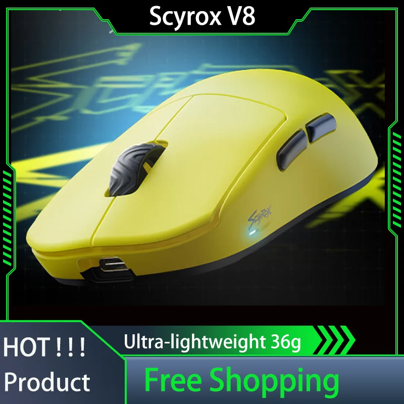 Scyrox V8 8K Gaming Mouse Dual-Mode 2.4G Wired Pixart 3950 Non-Porous Lightweight 36g 8K Polling Rate Web Driver Gaming Mouse