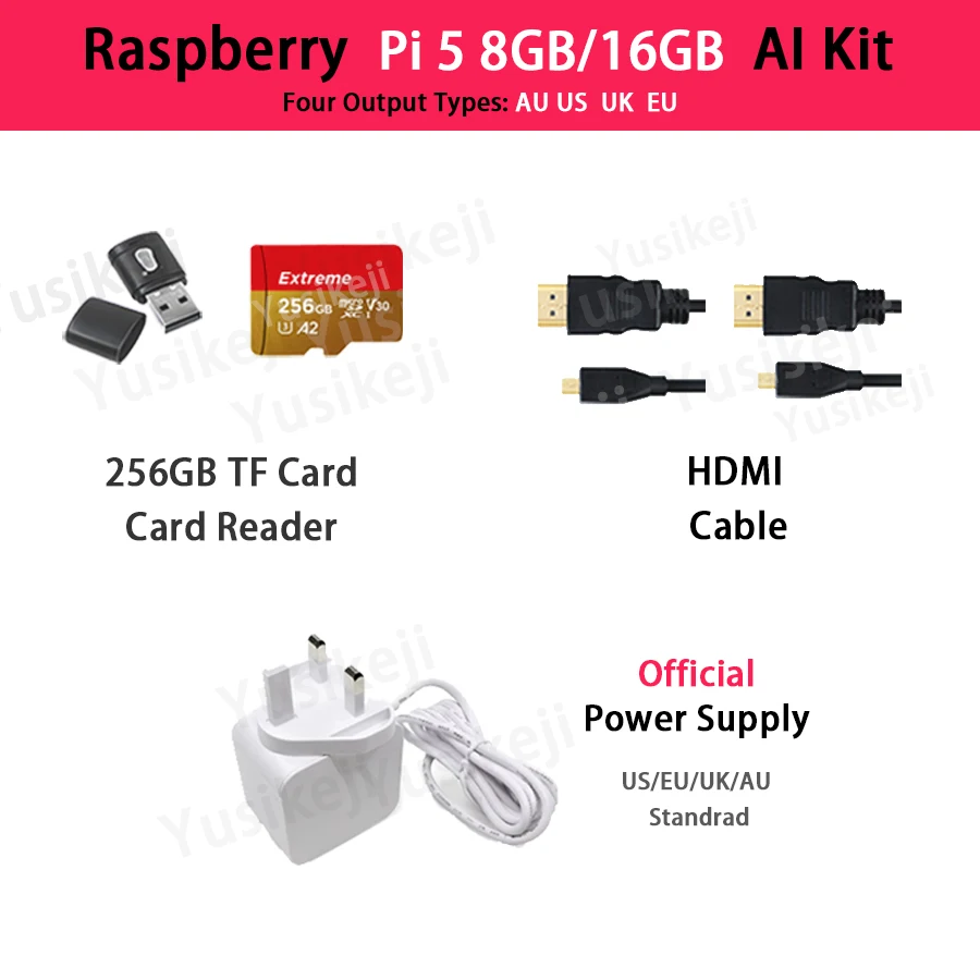 Raspberry Pi 5 8GB Raspberry Pi 16GB (Pi5 8GB/Pi5 16GB+Ai HAT 26Tops+Case+Camera+Radiator+HDMI+256GB Card+Power Supply)
