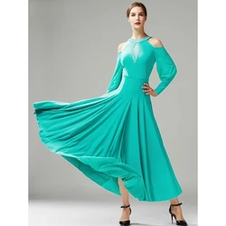 Adult Off-Shoulder Ballroom Dance Dresses Elegant Lantern Sleeve Waltz Dance Stage Costume Standard Tango Practice Wear