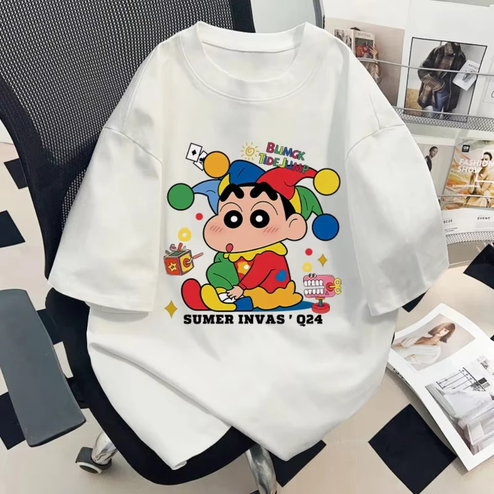 Crayon Shin Chan Clown Print T Shirt Men Women Oversized Cute Cartoon Graphic Short Sleeve Casual Tee