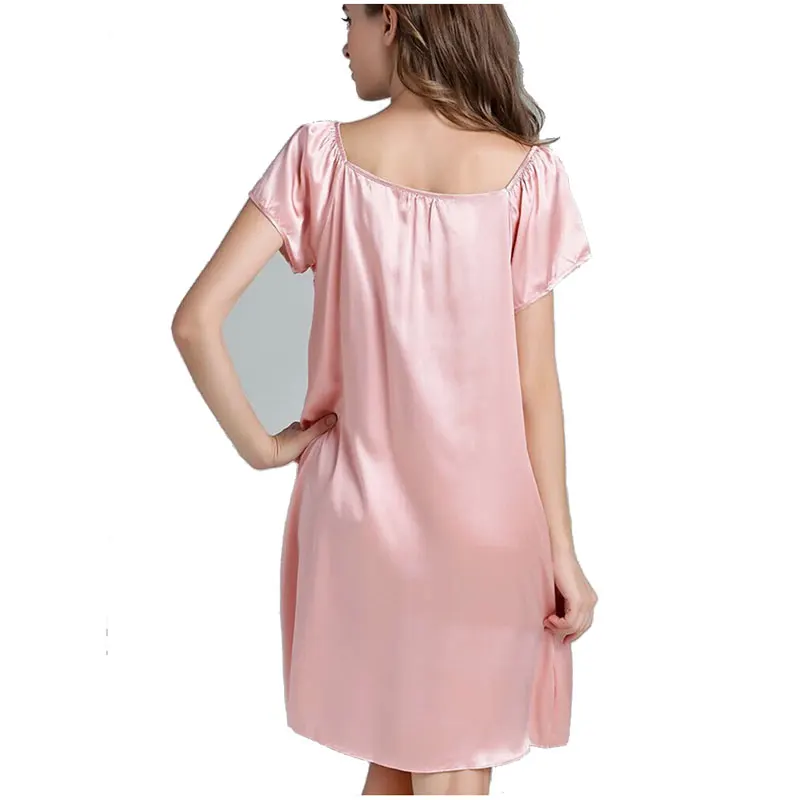 Women\'s 100% Pure Silk Round Neck Embroidery  Sleep Dress Sleepwear Nightdress Nightgown YM012