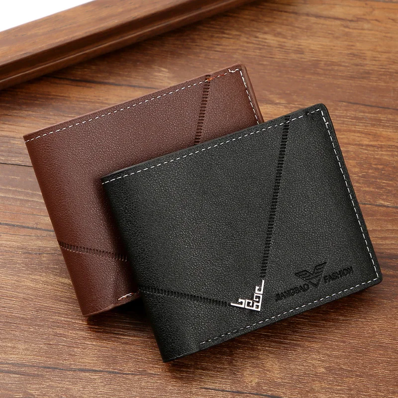 Men's Wallet Fashion Slim Short Man Purse Casual Multi Card Holder Lychee Pattern Spliced Leather Business Money Clip Male Youth