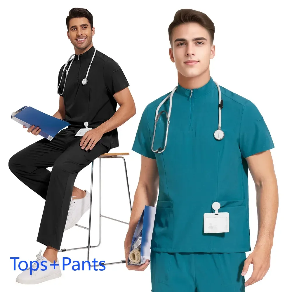 Uniformes médicos enfermera salón de belleza ropa de trabajo clínico Unisex Tops pantalones médico traje de enfermería uniformes quirúrgicos tienda de mascotas ScrubsSet