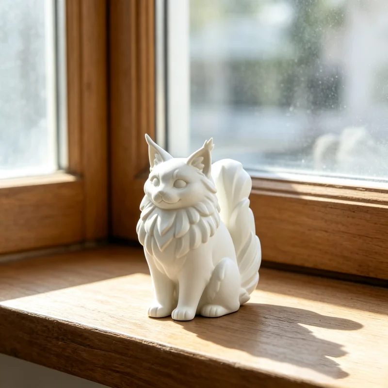 Calm Sitting Long Fur Cat Decor Statue,3D Printed Fluffy Kitten Figurine For Shelf Display Pet Enthusiast Collectible Gift