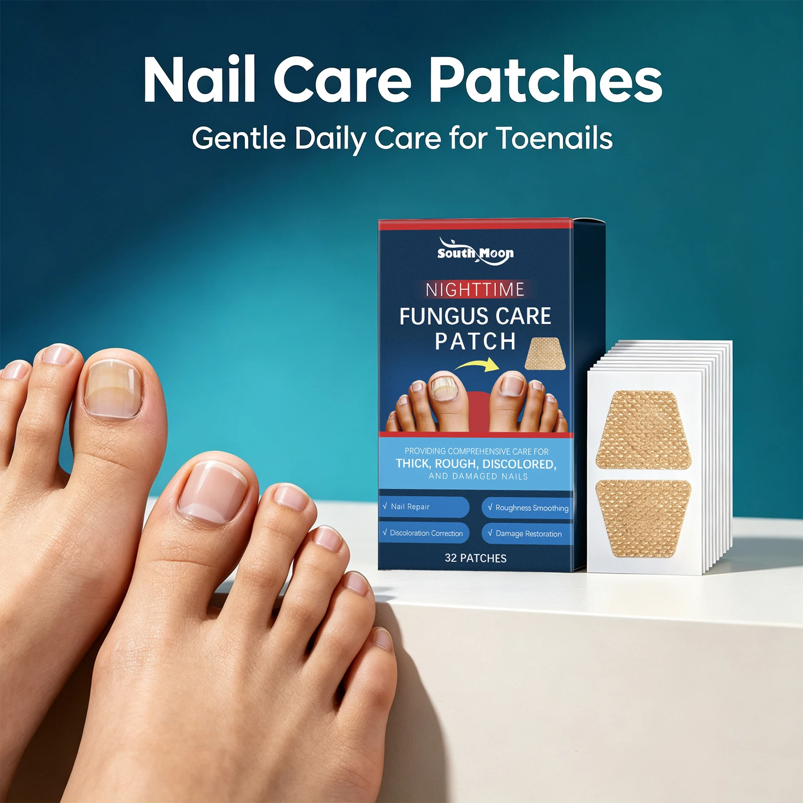 Nighttime Nail Care Patches for Thick Rough Discolored Damaged Nails Foot Nail Renewal Stickers Overnight Toenail Repair Care
